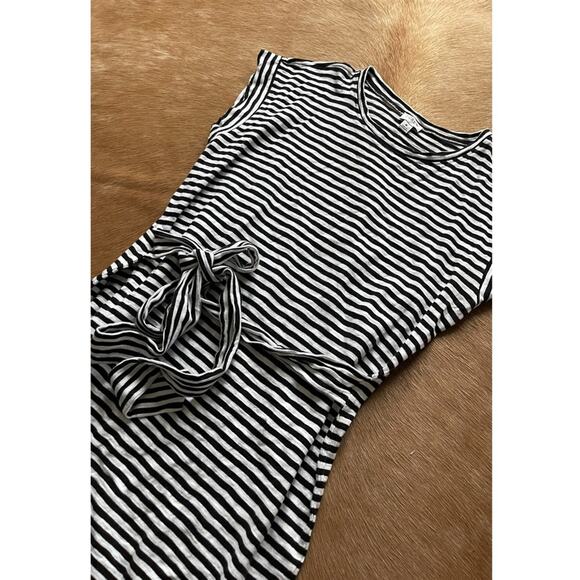J. Crew Factory Striped Black White Waist Tie T-shirt Dress - Picture 4 of 6